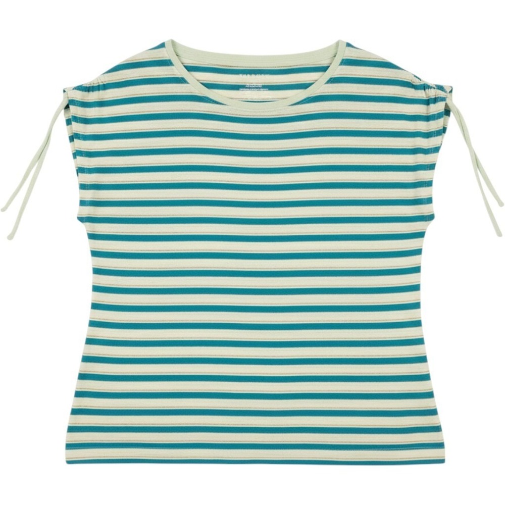 Talbots Shirt Womens Large Blue Striped Tie Cap Sleeve Linen Blend Top Coastal